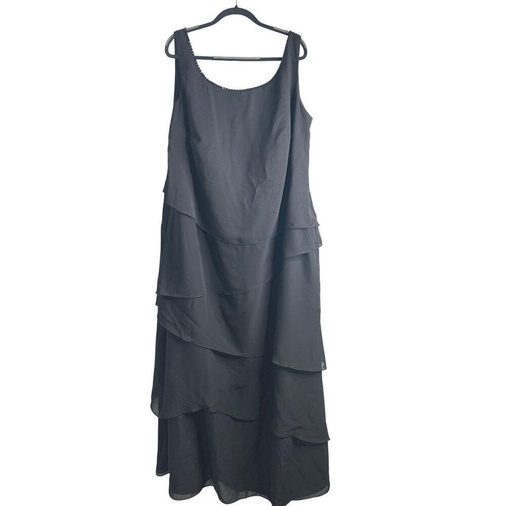 JJ's House Womens Black Tiered Chiffon Evening Dress With Beaded Neckline 26W - Picture 3 of 14